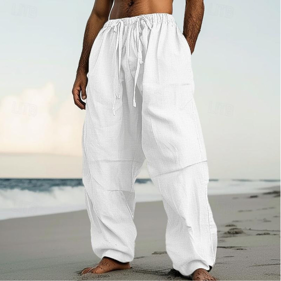 Beach Straight-leg Plain Color Daily Pants