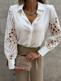 Luxe Lace Button-Up Top - Elegant Cotton Blouse with Lace Details