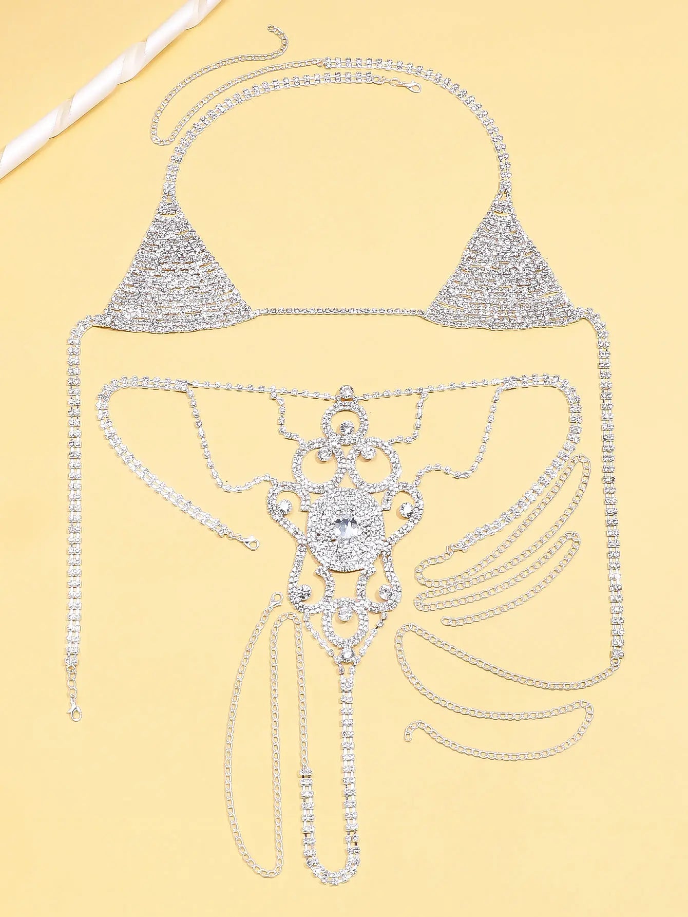 Luxury Rhinestone Lingerie Body Chain Set – Shimmering Crystal Bra & Thong Waist Harness Set for Festivals, Raves & Exotic Clubwear