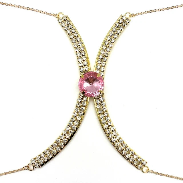 Luxury Rhinestone U-Shape Chest Chain – Shimmering Water Drop Pendant Bikini Bra Body Jewelry for Festivals & Beachwear