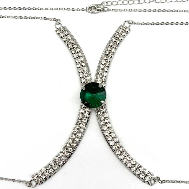 Luxury Rhinestone U-Shape Chest Chain – Shimmering Water Drop Pendant Bikini Bra Body Jewelry for Festivals & Beachwear