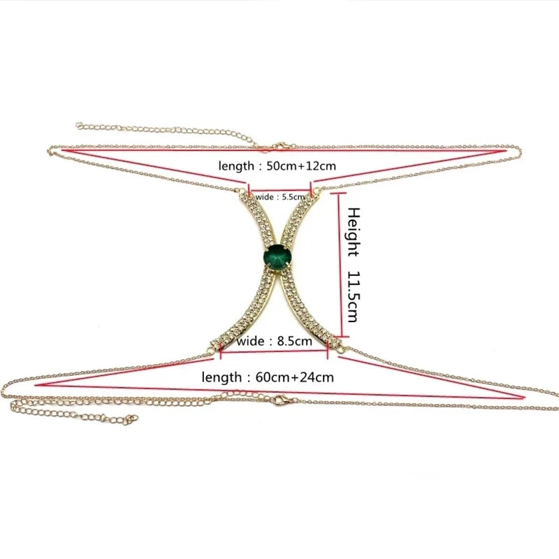 Luxury Rhinestone U-Shape Chest Chain – Shimmering Water Drop Pendant Bikini Bra Body Jewelry for Festivals & Beachwear