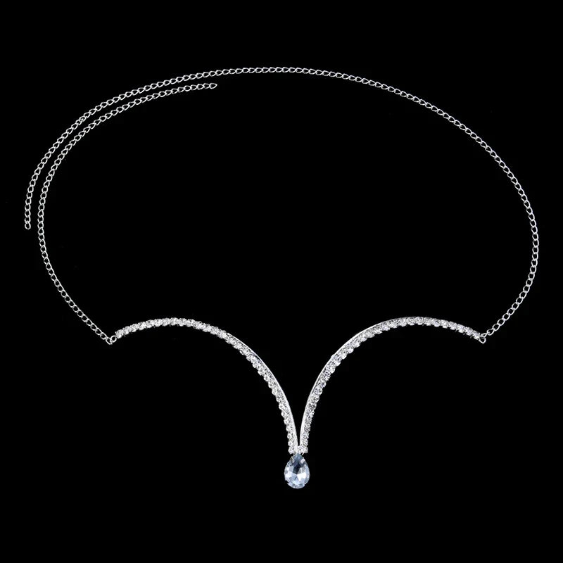 Luxury Rhinestone U-Shape Chest Chain – Shimmering Water Drop Pendant Bikini Bra Body Jewelry for Festivals & Beachwear