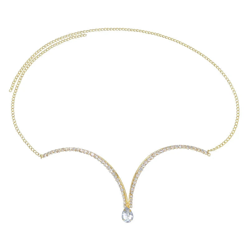 Luxury Rhinestone U-Shape Chest Chain – Shimmering Water Drop Pendant Bikini Bra Body Jewelry for Festivals & Beachwear