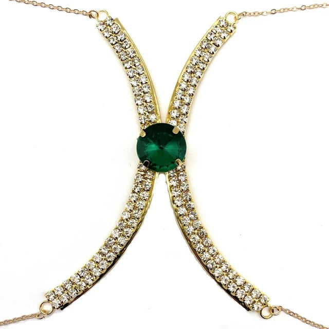 Luxury Rhinestone U-Shape Chest Chain – Shimmering Water Drop Pendant Bikini Bra Body Jewelry for Festivals & Beachwear