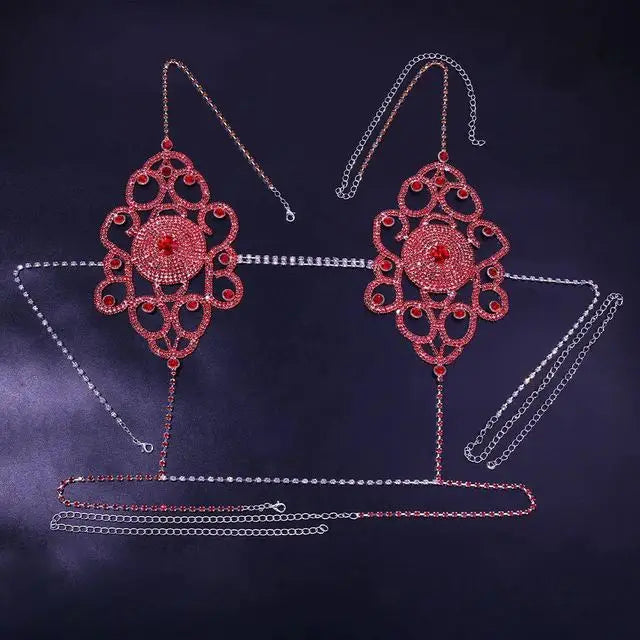 Luxury Rhinestone Lingerie Body Chain Set – Shimmering Crystal Bra & Thong Waist Harness Set for Festivals, Raves & Exotic Clubwear