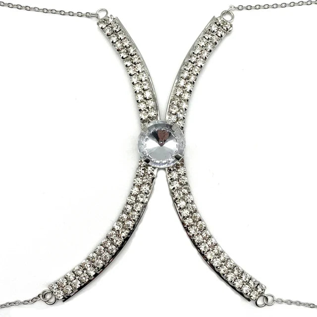 Luxury Rhinestone U-Shape Chest Chain – Shimmering Water Drop Pendant Bikini Bra Body Jewelry for Festivals & Beachwear
