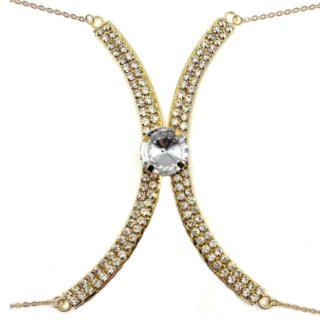Luxury Rhinestone U-Shape Chest Chain – Shimmering Water Drop Pendant Bikini Bra Body Jewelry for Festivals & Beachwear