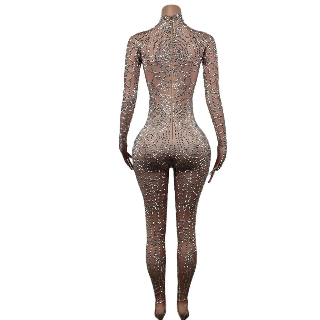 Geometric Rhinestone Illusion Bodysuit