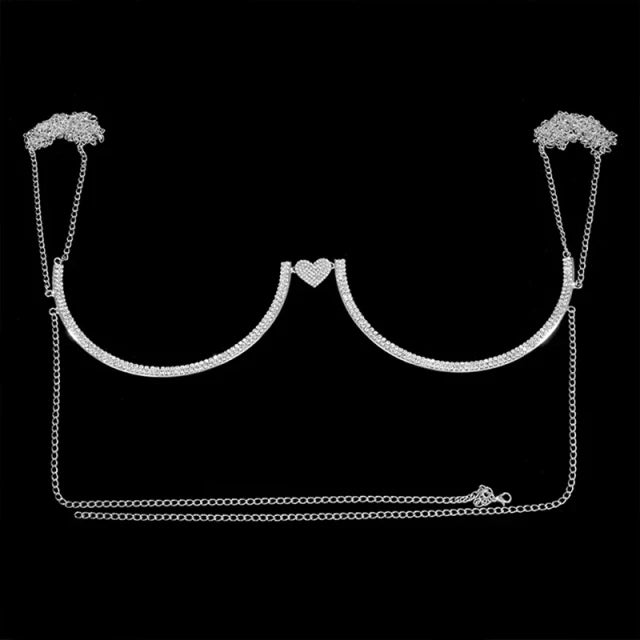 Luxury Rhinestone U-Shape Chest Chain – Shimmering Water Drop Pendant Bikini Bra Body Jewelry for Festivals & Beachwear