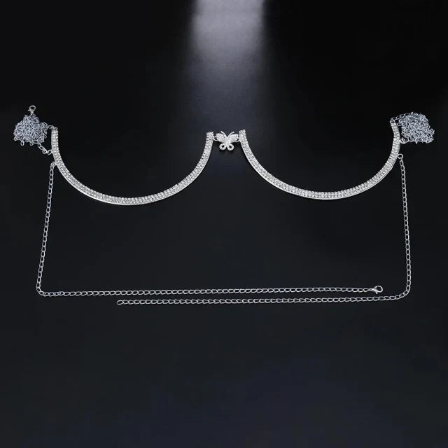 Luxury Rhinestone U-Shape Chest Chain – Shimmering Water Drop Pendant Bikini Bra Body Jewelry for Festivals & Beachwear