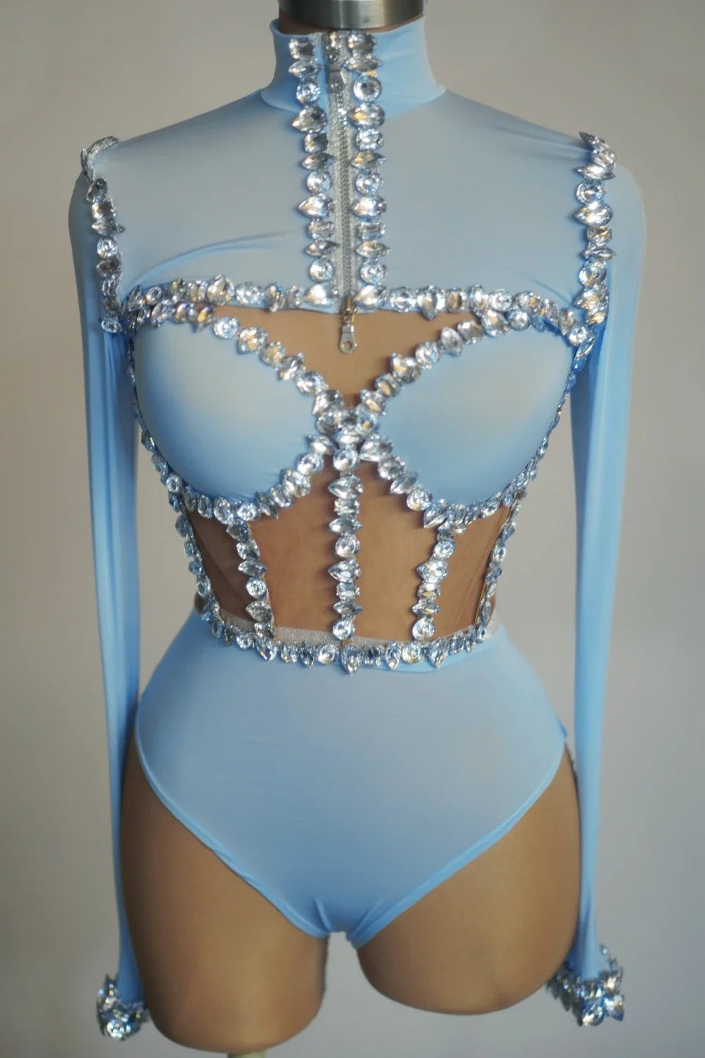The Stardust Nebula Leotard – Long-Sleeve Rhinestone Stage Bodysuit