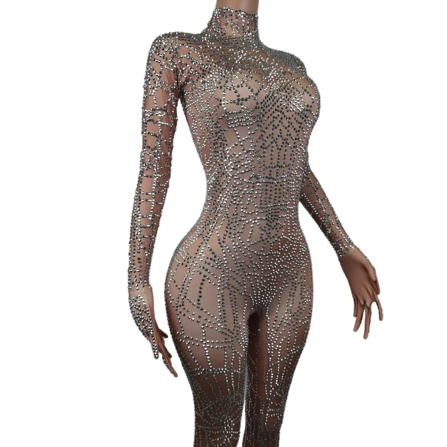 Geometric Rhinestone Illusion Bodysuit