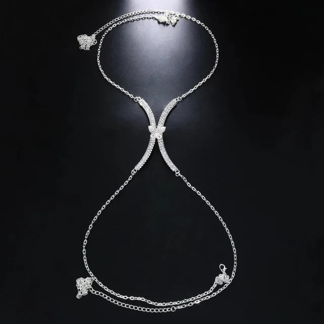 Luxury Rhinestone U-Shape Chest Chain – Shimmering Water Drop Pendant Bikini Bra Body Jewelry for Festivals & Beachwear