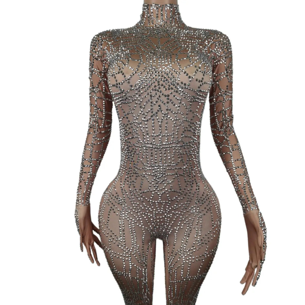 Geometric Rhinestone Illusion Bodysuit