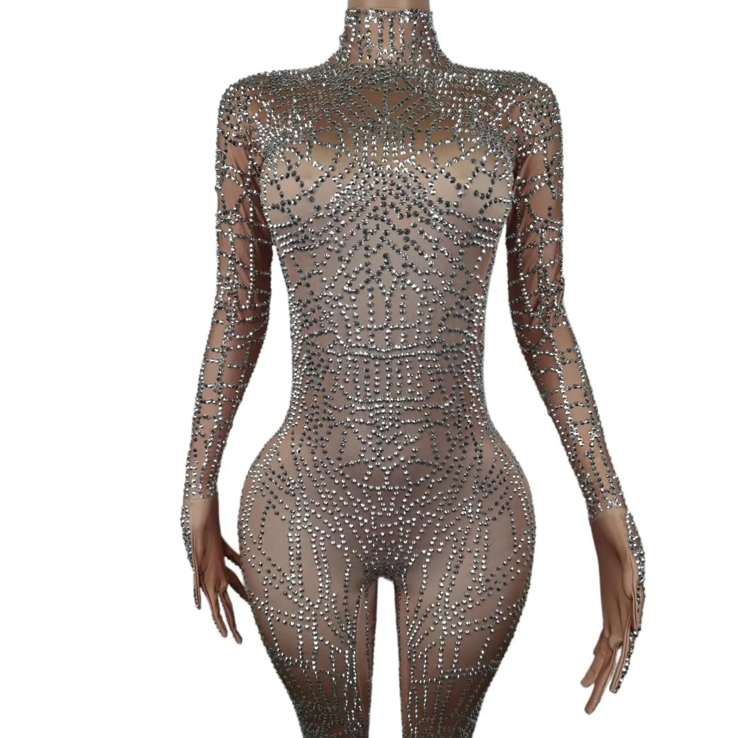 Geometric Rhinestone Illusion Bodysuit