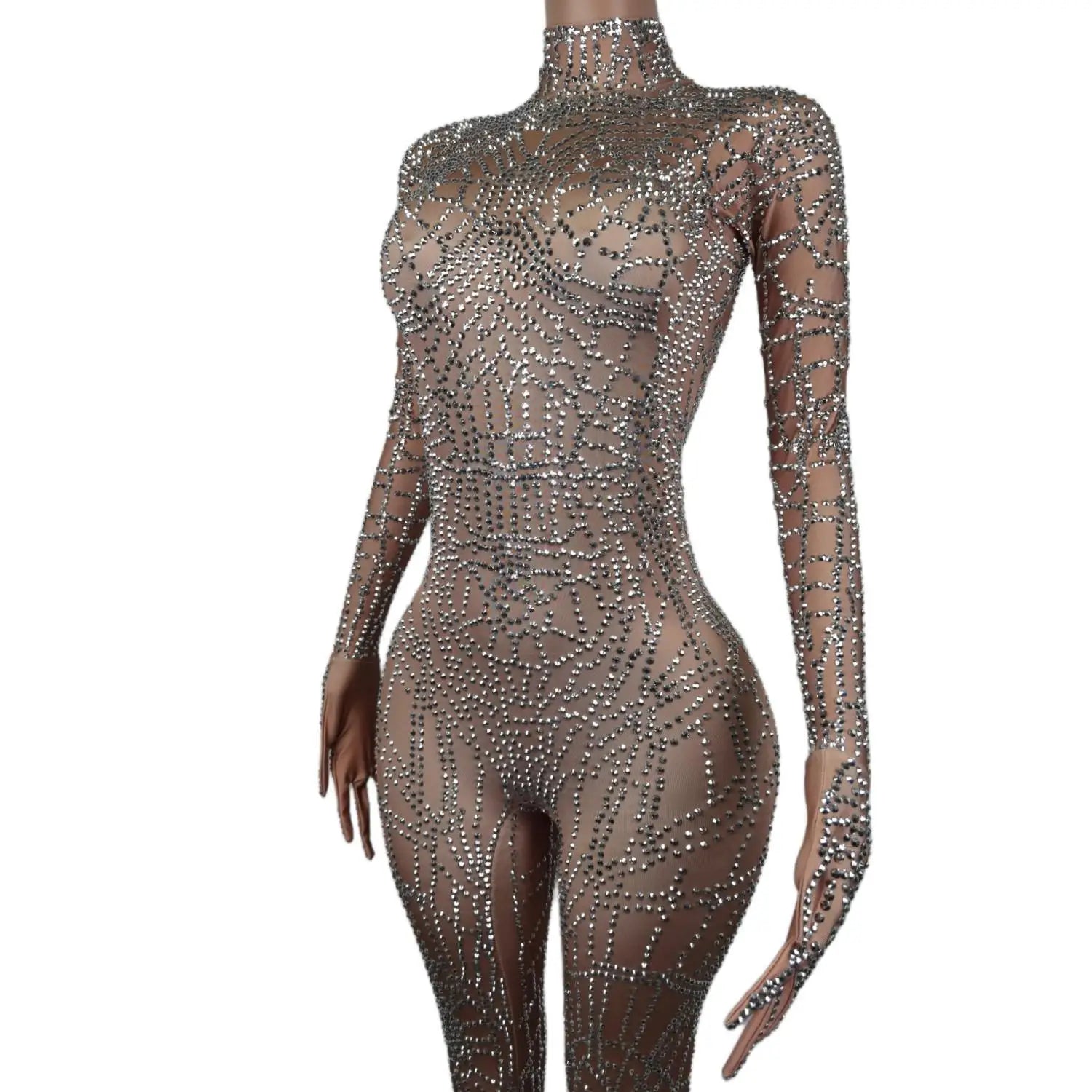 Geometric Rhinestone Illusion Bodysuit