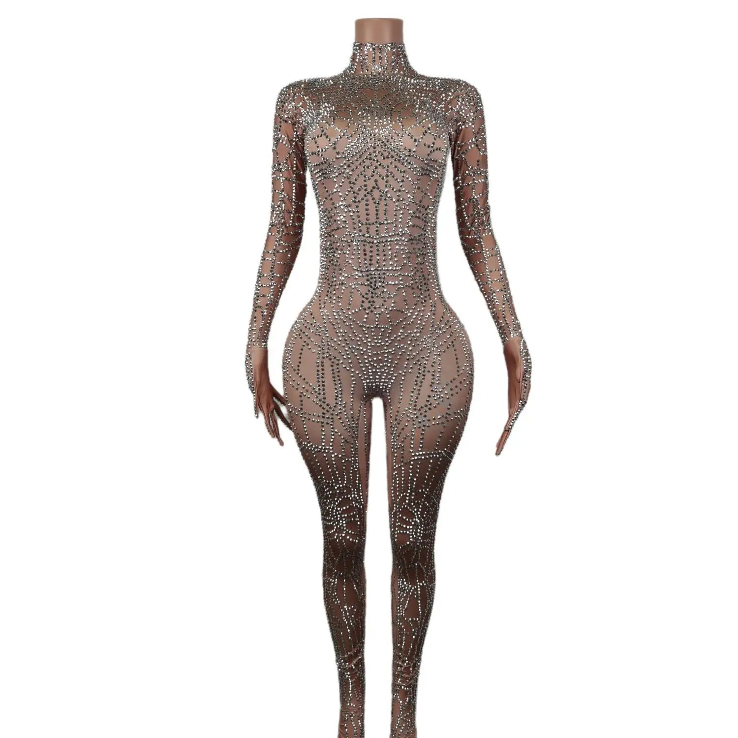 Geometric Rhinestone Illusion Bodysuit