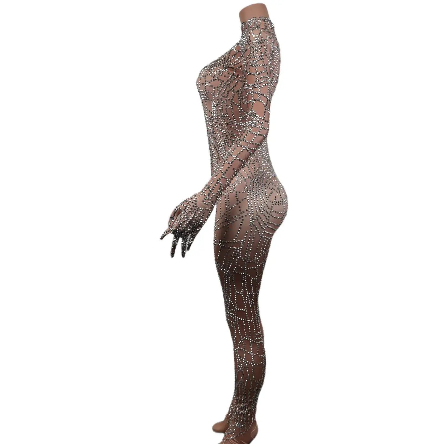 Geometric Rhinestone Illusion Bodysuit