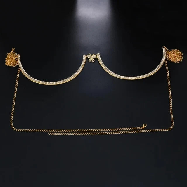 Luxury Rhinestone U-Shape Chest Chain – Shimmering Water Drop Pendant Bikini Bra Body Jewelry for Festivals & Beachwear