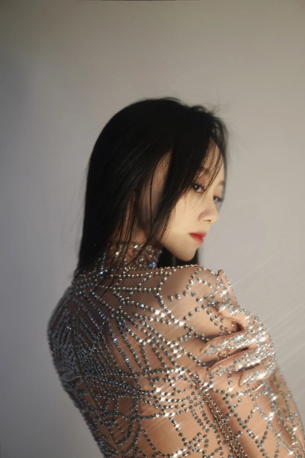Geometric Rhinestone Illusion Bodysuit