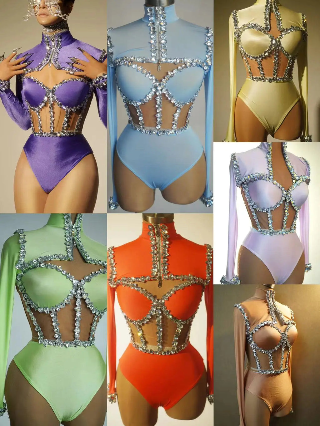 The Stardust Nebula Leotard – Long-Sleeve Rhinestone Stage Bodysuit