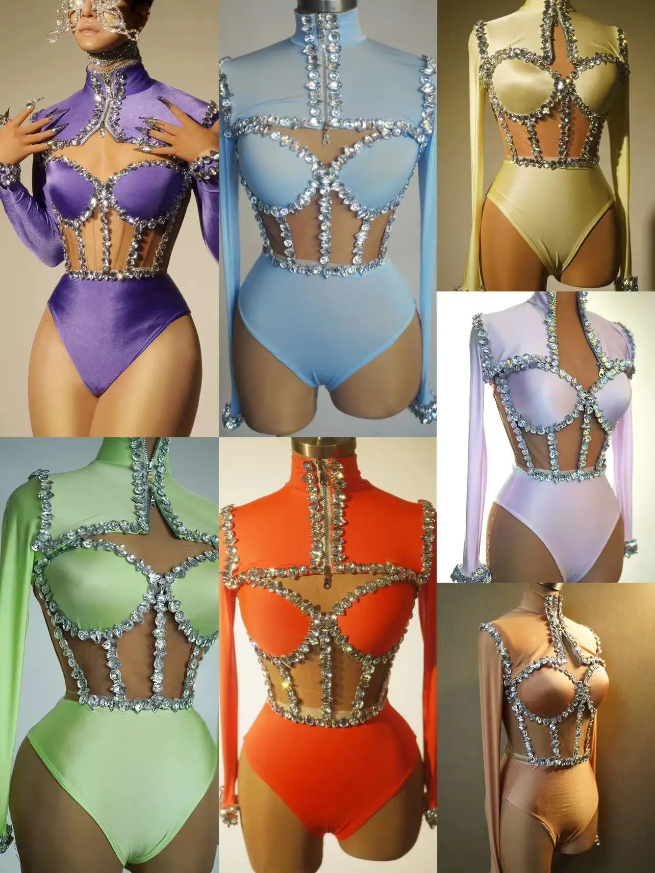 The Stardust Nebula Leotard – Long-Sleeve Rhinestone Stage Bodysuit