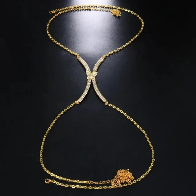 Luxury Rhinestone U-Shape Chest Chain – Shimmering Water Drop Pendant Bikini Bra Body Jewelry for Festivals & Beachwear