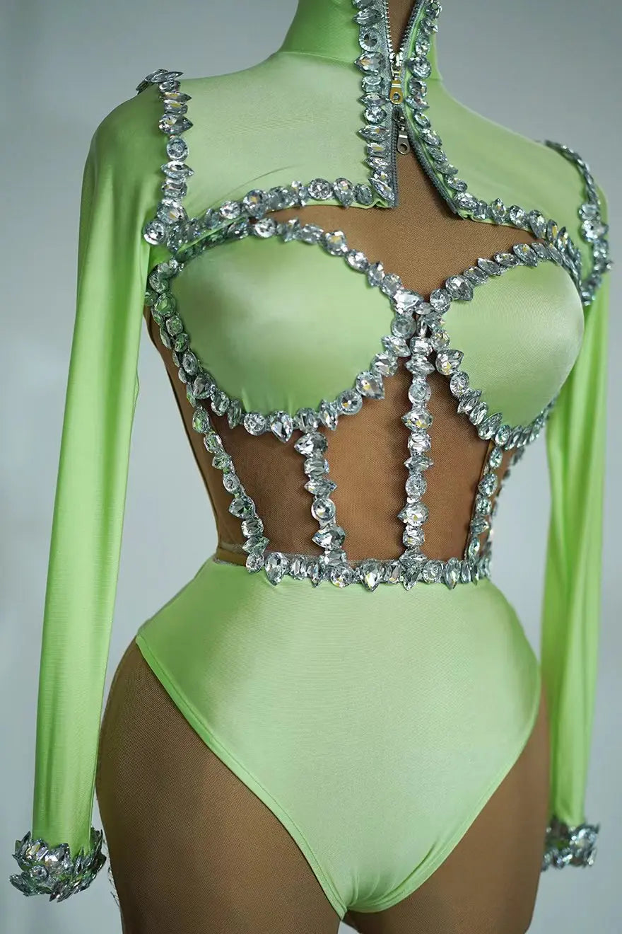 The Stardust Nebula Leotard – Long-Sleeve Rhinestone Stage Bodysuit