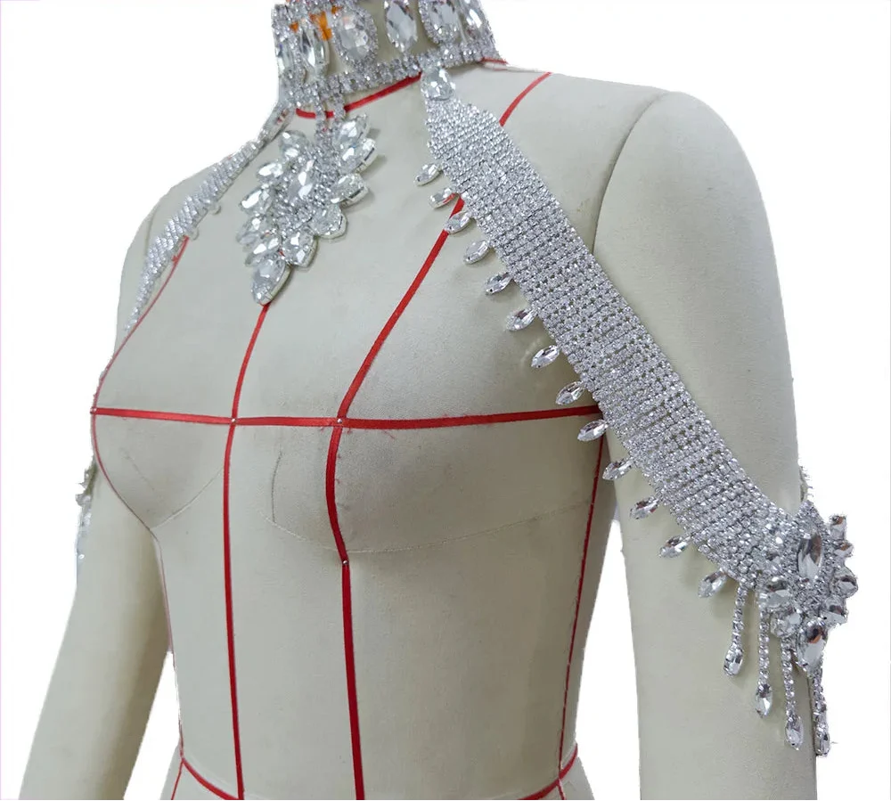 Rhinestone Shoulder Choker Necklace & Bracelet Jewelry Set