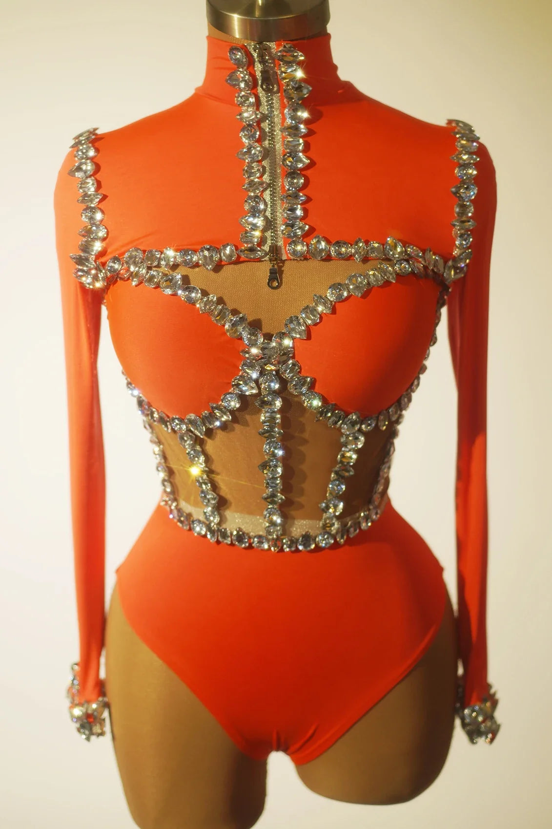 The Stardust Nebula Leotard – Long-Sleeve Rhinestone Stage Bodysuit