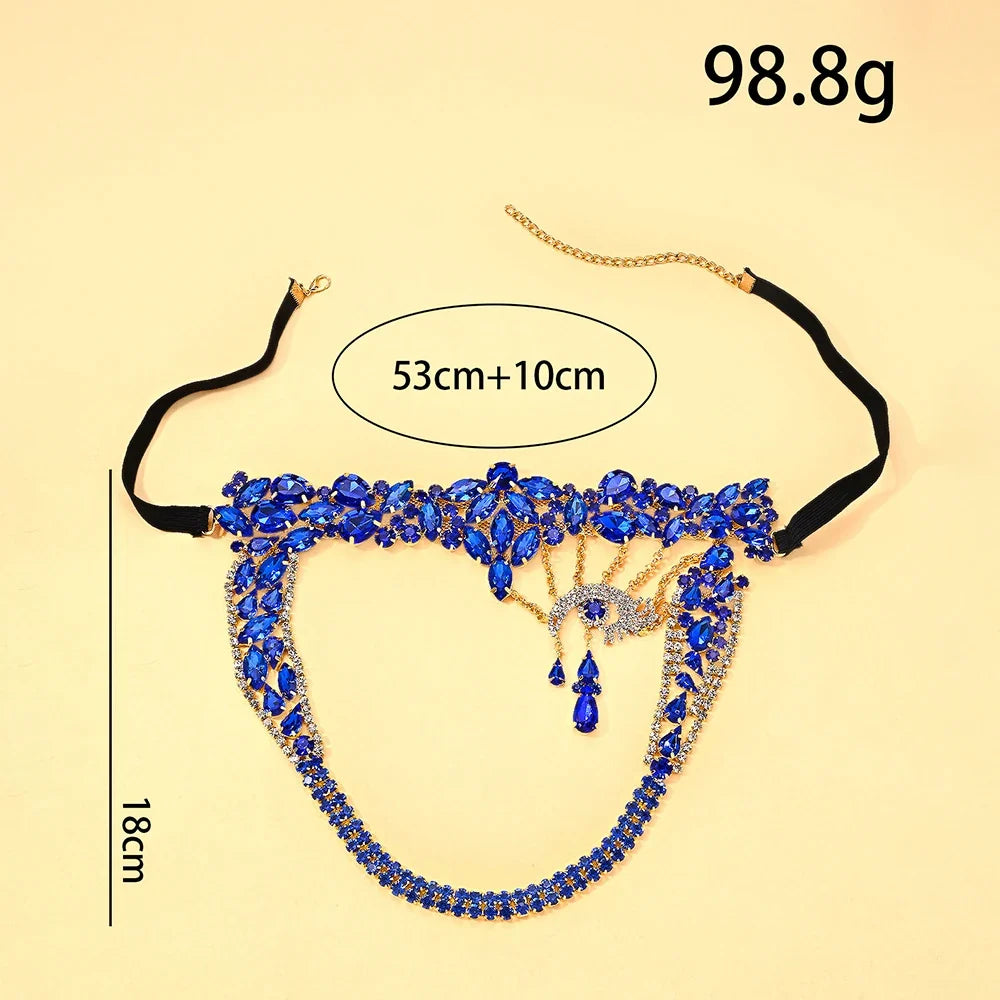 The Stardust Blue Demon – Deluxe Rhinestone Eye Mask & Full Face Chain Jewelry Veil