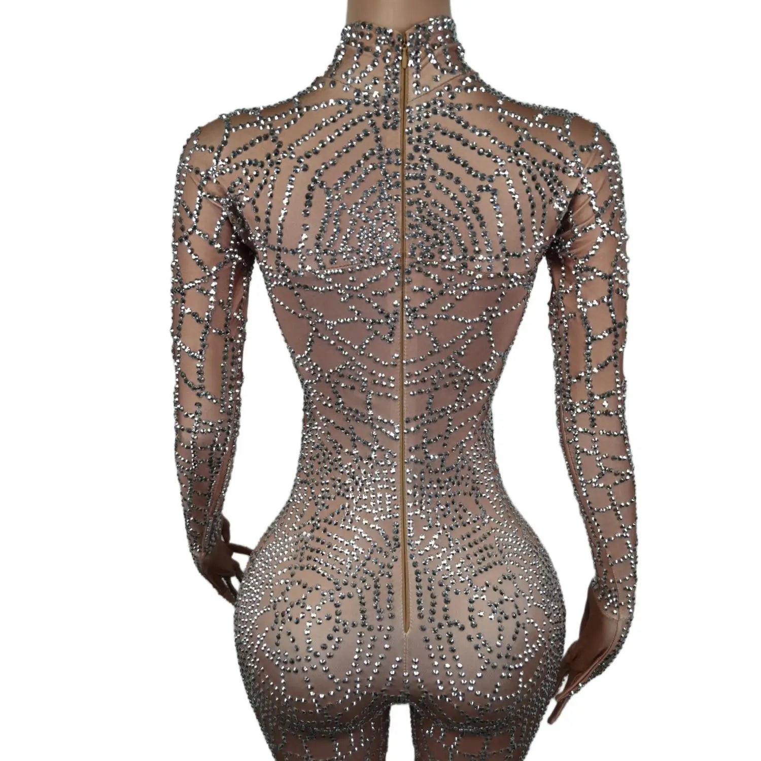Geometric Rhinestone Illusion Bodysuit