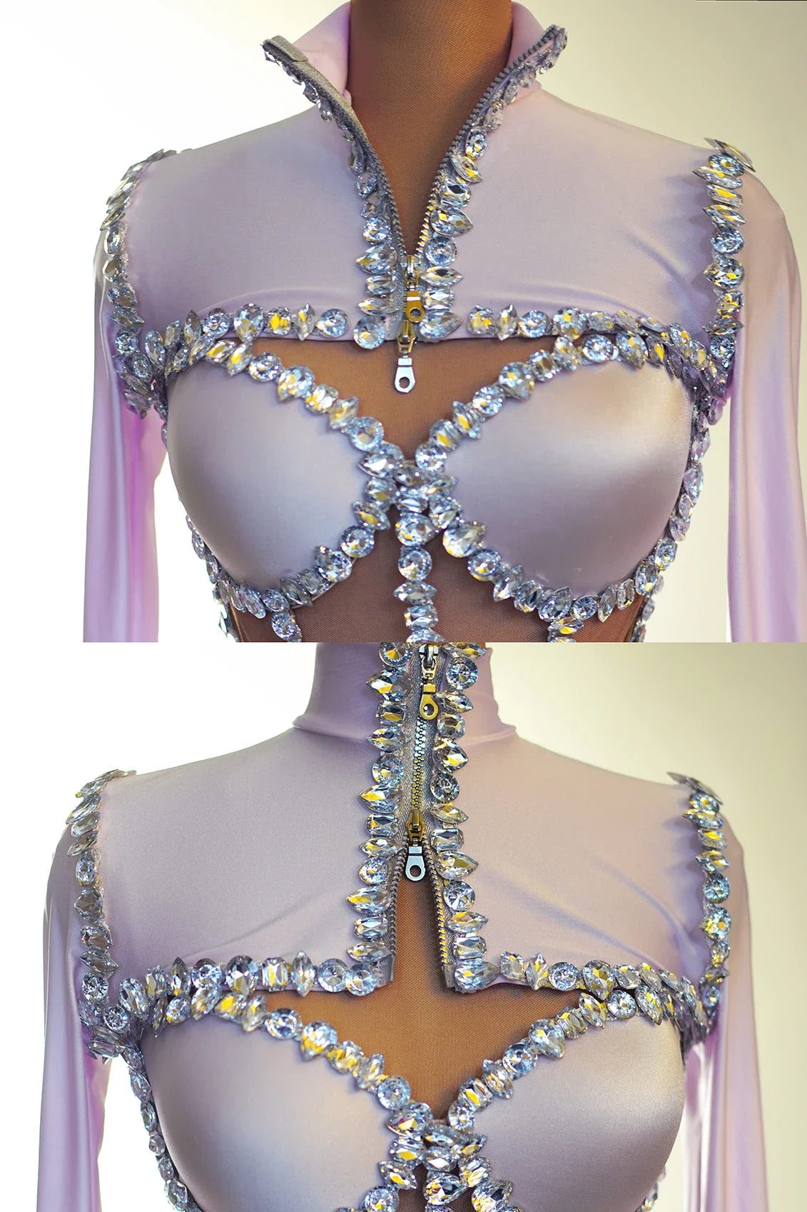 The Stardust Nebula Leotard – Long-Sleeve Rhinestone Stage Bodysuit