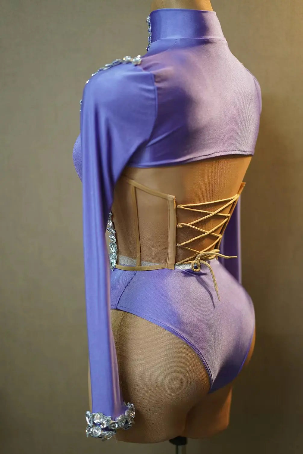 The Stardust Nebula Leotard – Long-Sleeve Rhinestone Stage Bodysuit