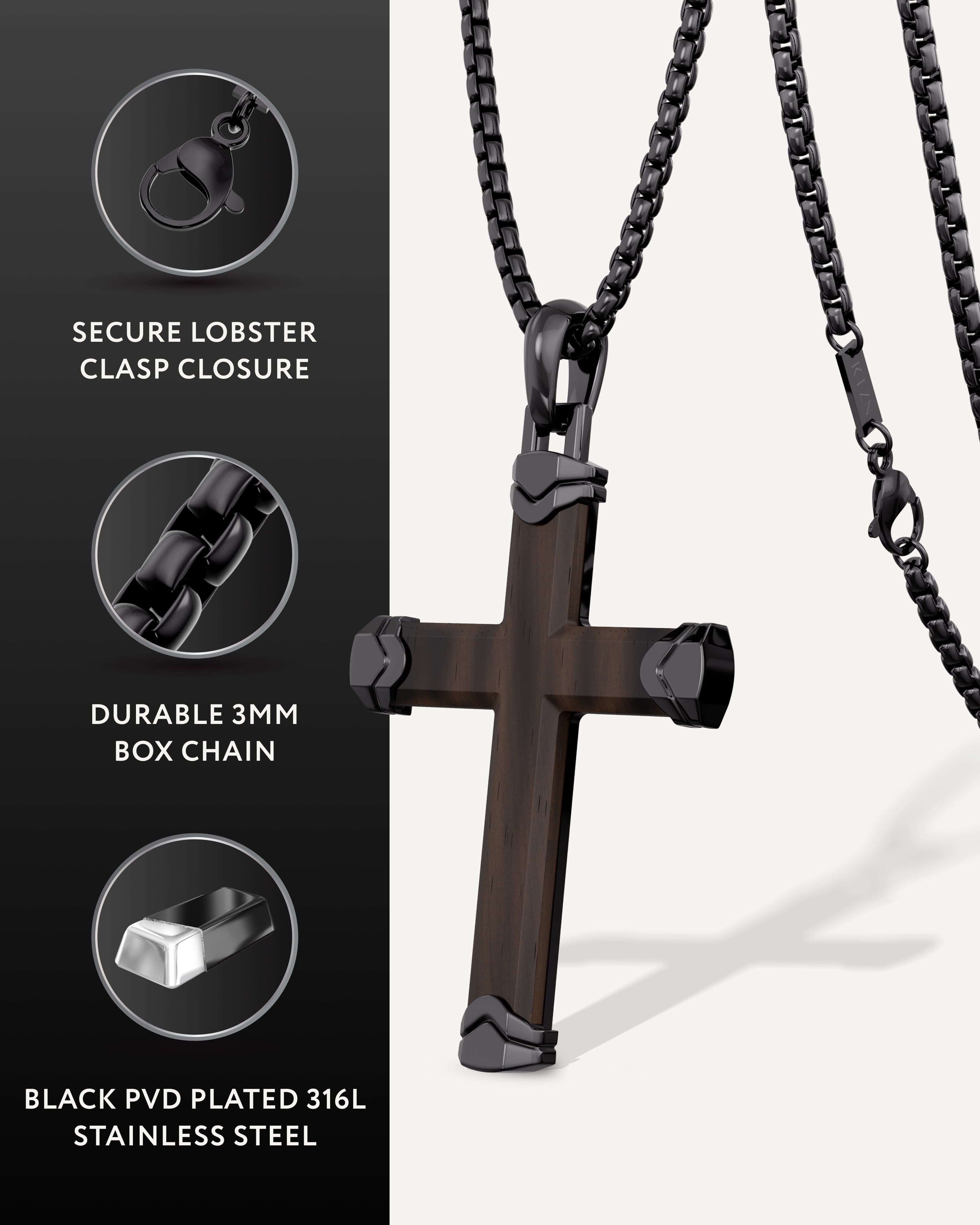 Ebony Wood Cross Pendant (Black)
