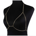 Champagne Satin Blouse with Rhinestone Body Jewelry