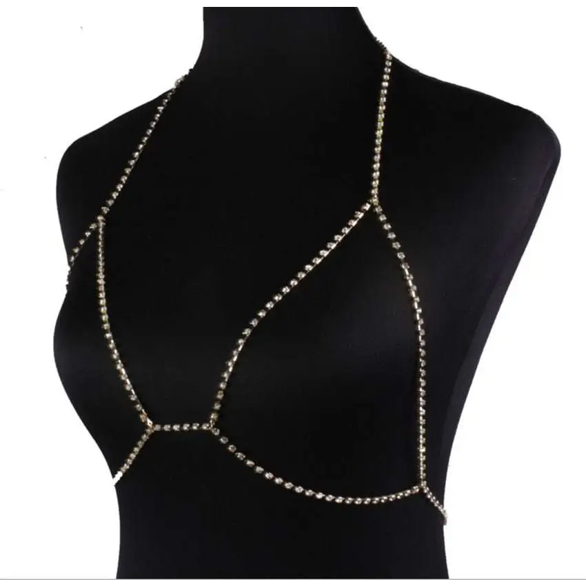 Champagne Satin Blouse with Rhinestone Body Jewelry