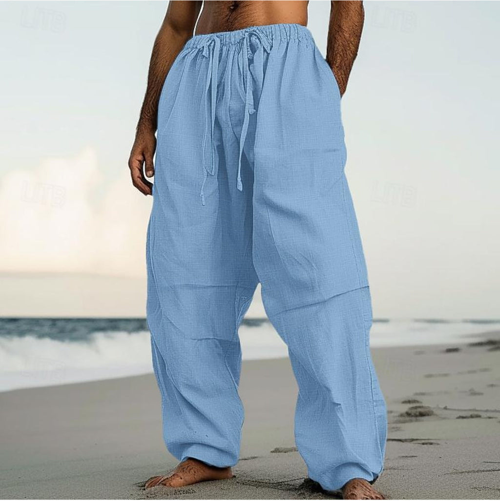 Beach Straight-leg Plain Color Daily Pants