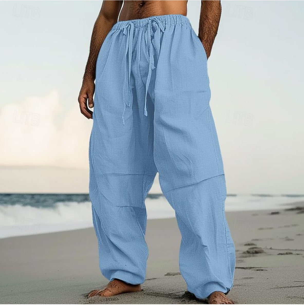 Beach Straight-leg Plain Color Daily Pants