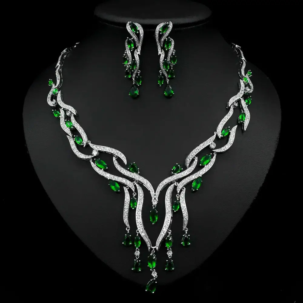 Emerald Green Crystal Jewelry Zircon Jewelry Set