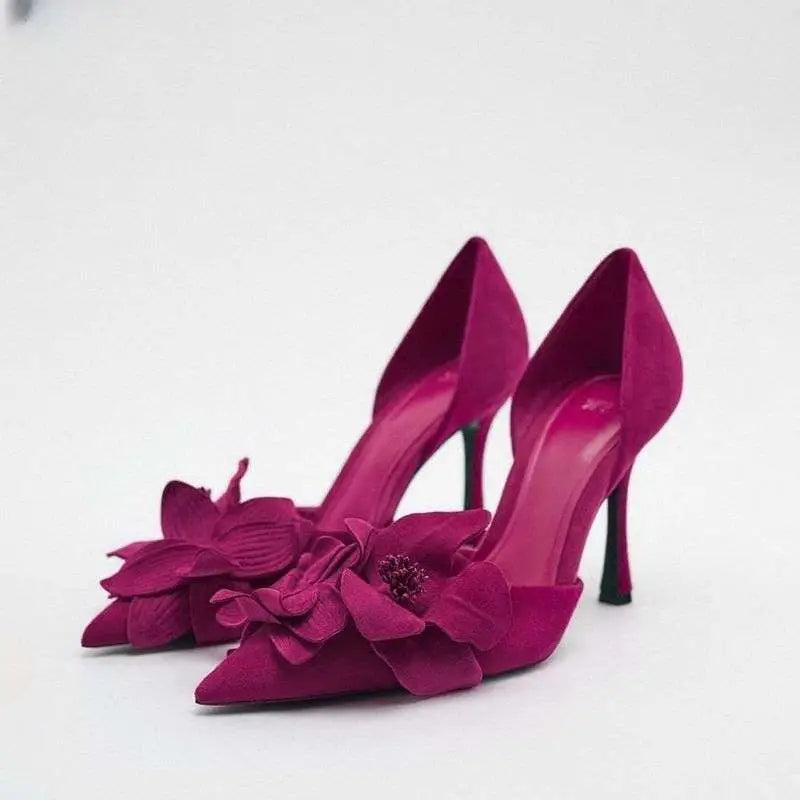 Magenta Flower High Heels Pointed Toe Beautiful Pumps