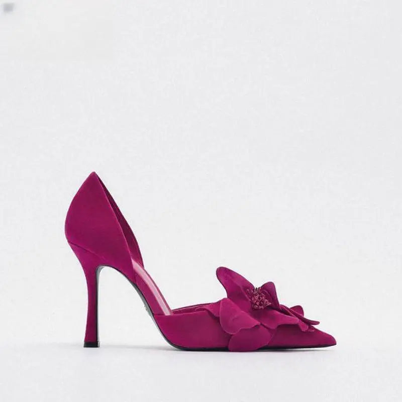 Magenta Flower High Heels Pointed Toe Beautiful Pumps