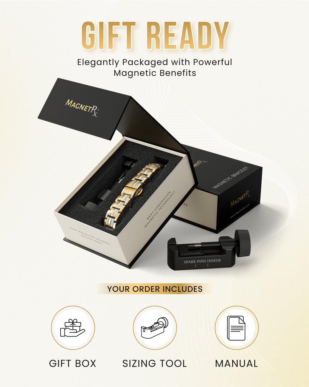 EllipseMAX Magnetic Bracelet for Men (Silver & Gold)