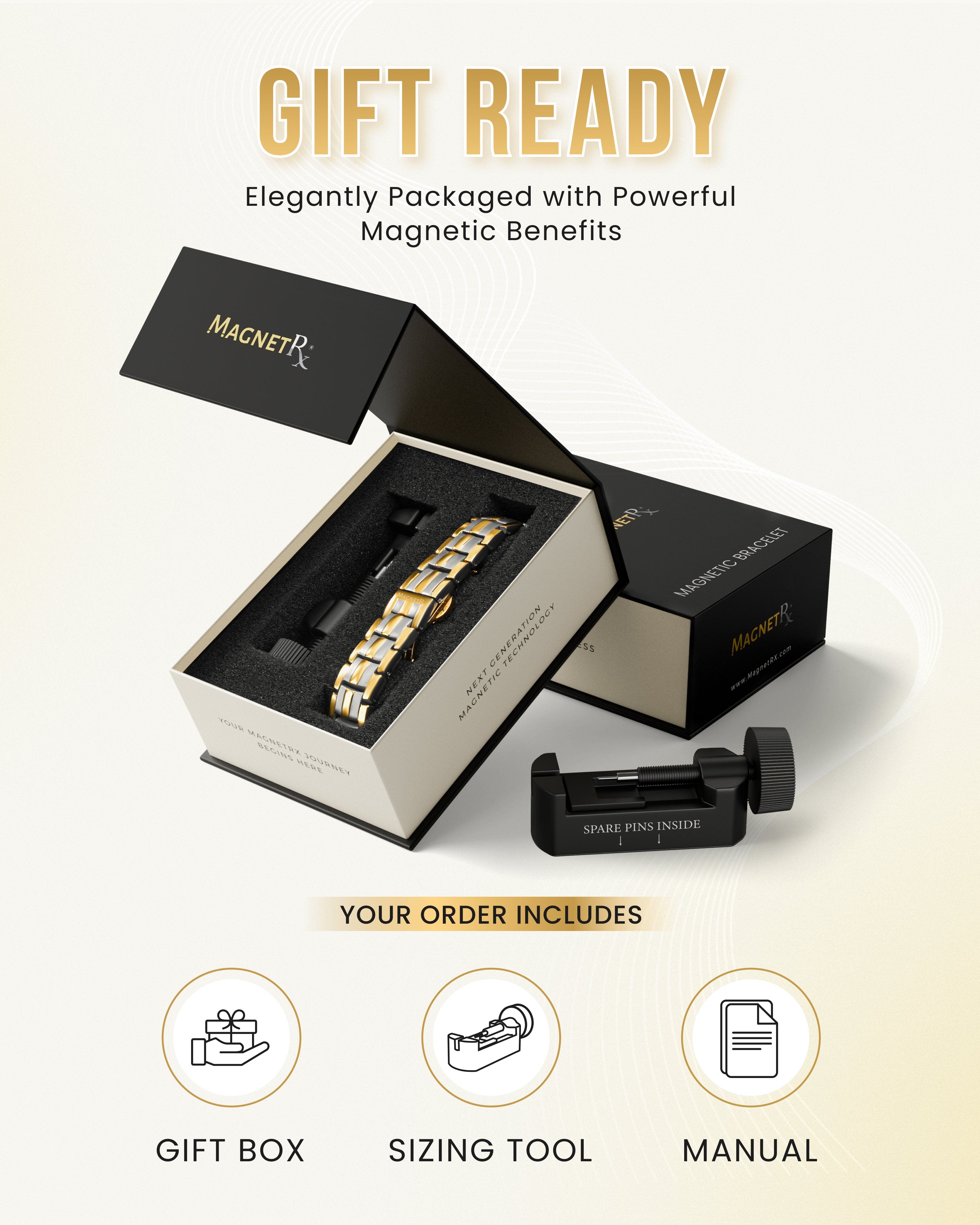 EllipseMAX Magnetic Bracelet for Men (Silver & Gold)