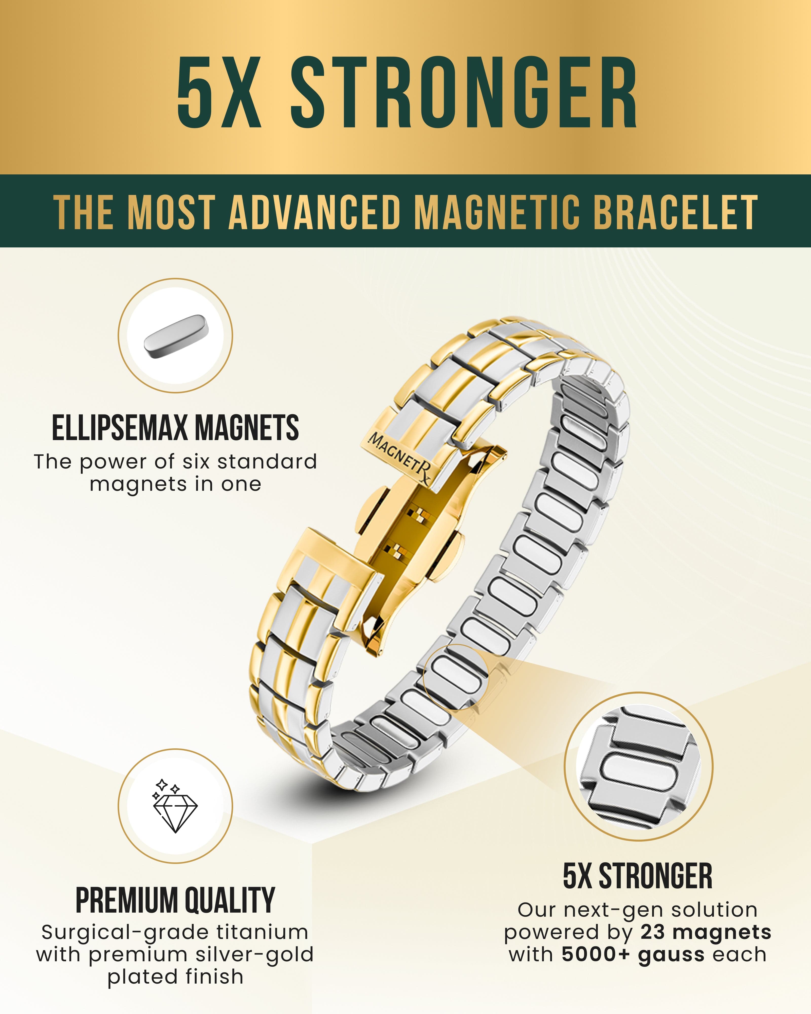 EllipseMAX Magnetic Bracelet for Men (Silver & Gold)