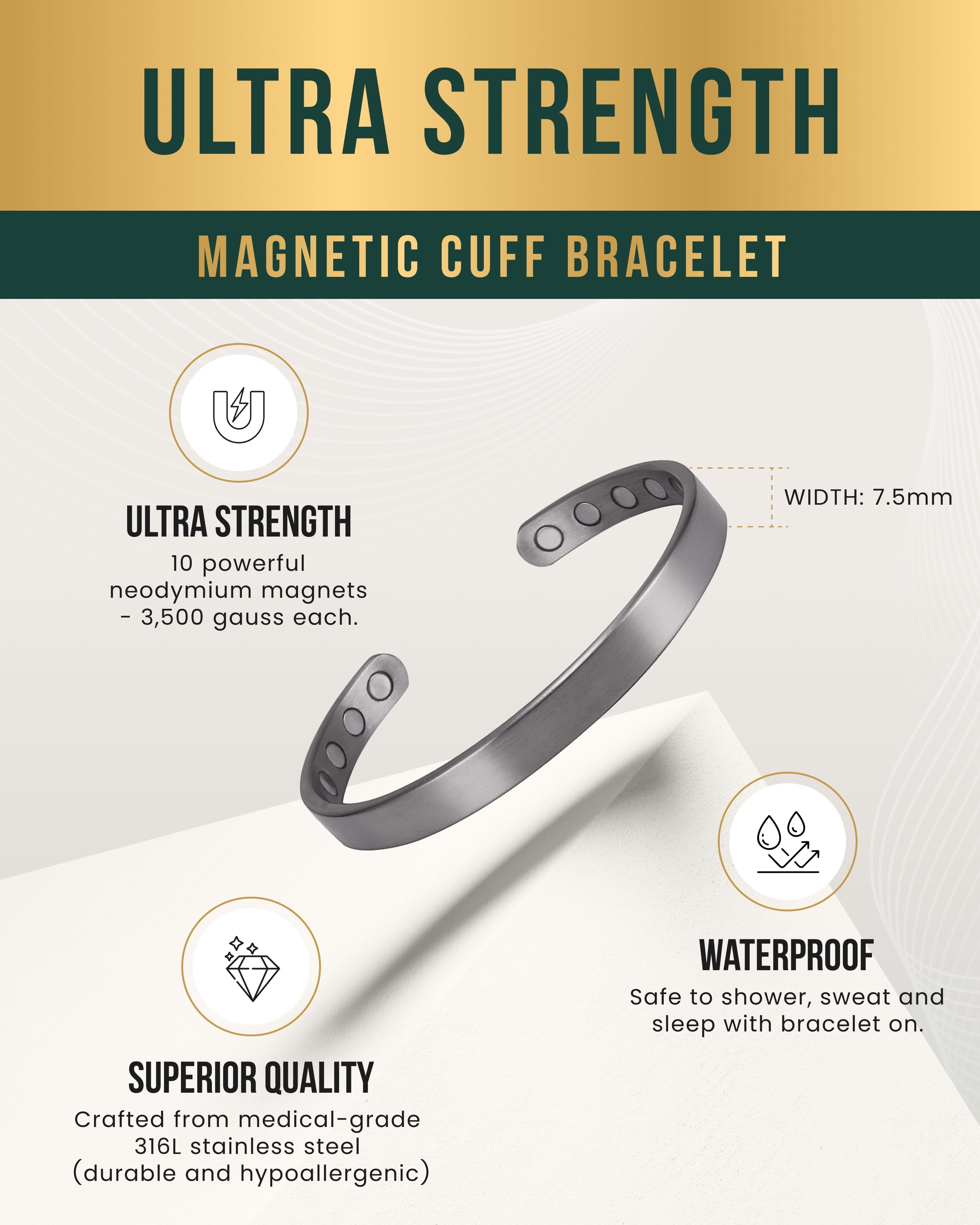Men’s Magnetic Bracelet Cuff (Brushed Silver)