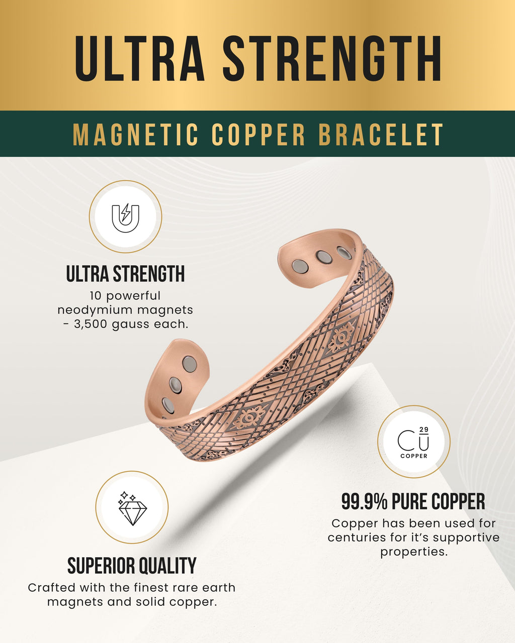 Stamped Celtic Mist Magnetic Copper Bracelet Cuff for Men