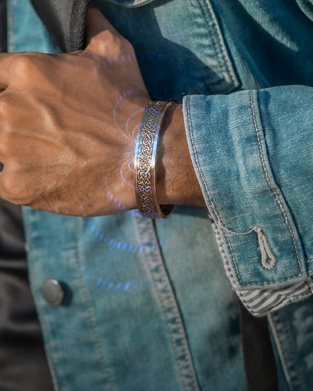 Stamped Shielded Knot Magnetic Copper Bracelet Cuff for Men