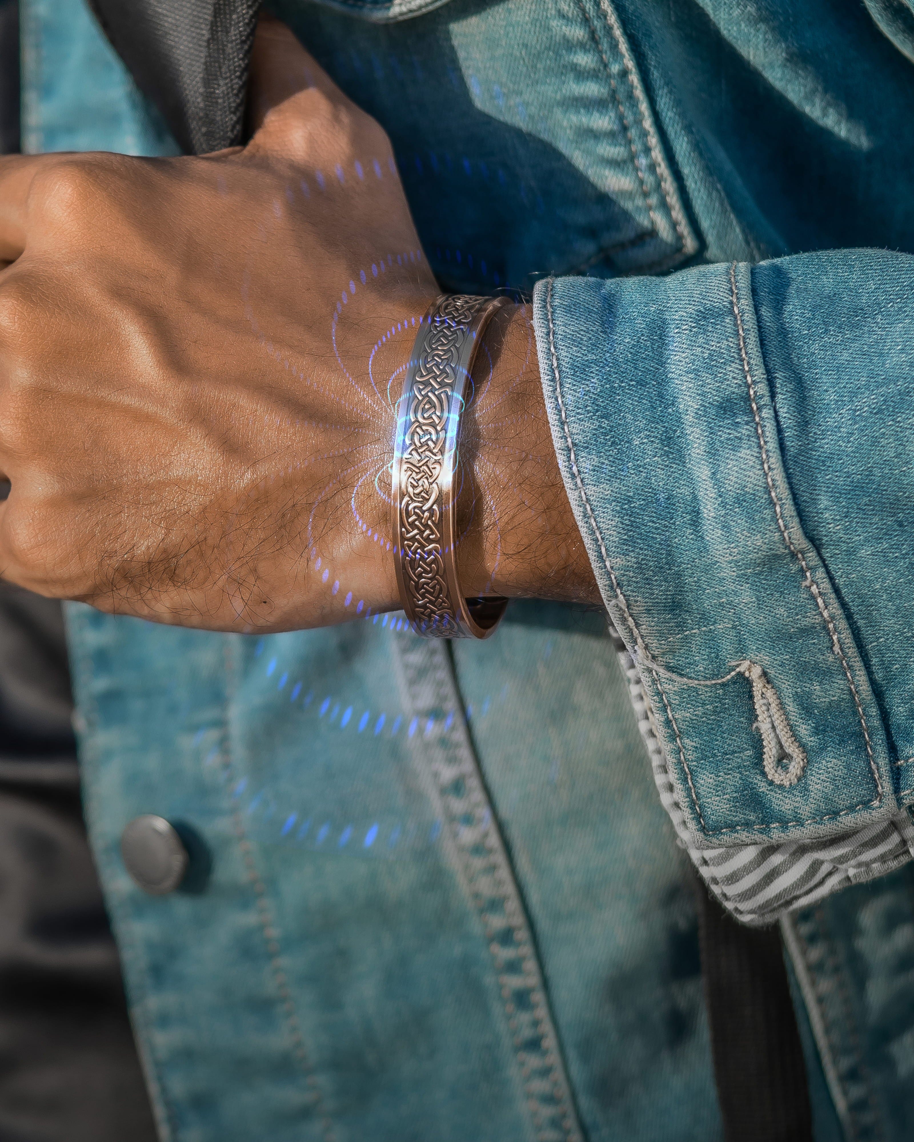Stamped Shielded Knot Magnetic Copper Bracelet Cuff for Men